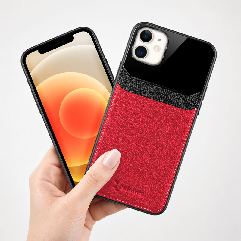Apple iPhone 12 Mini Uyumlu Zebana Lens Deri Kırmızı Kılıf