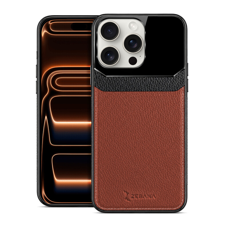 Apple iPhone 13 Pro Max Uyumlu Zebana Lens Deri Kahverengi Kılıf