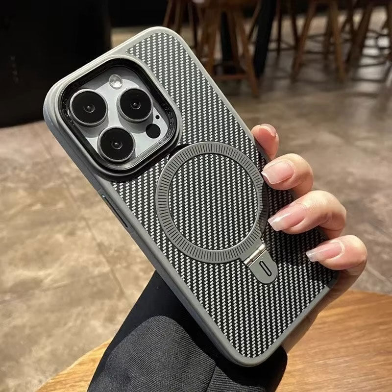 Apple - iPhone 13 Pro Max Zebana Best Karbon Fiber Kılıf (Kablosuz Şarj Destekli) - Kutulu Ürün - Gri
