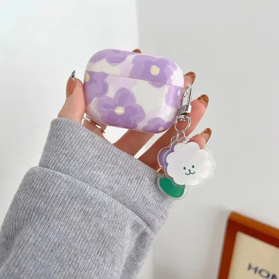 çiçek desenli şeffaf silikon airpods pro 2 kılıfı (aksesuar dahil)