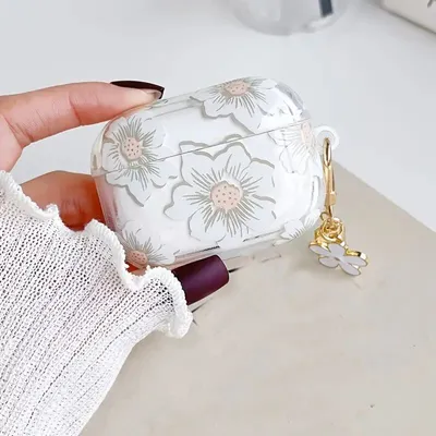 çiçek desenli şeffaf silikon airpods 4. nesil kılıfı (aksesuar dahil)
