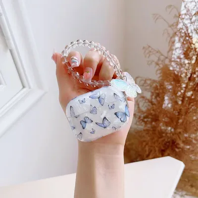 kelebek desenli şeffaf silikon airpods 4. nesil kılıfı (bileklik ve aksesuar dahil)