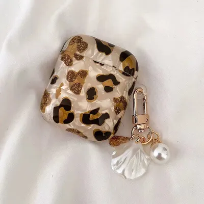 leopar desenli şeffaf silikon airpods1/2 kılıfı (charm aksesuar dahil)